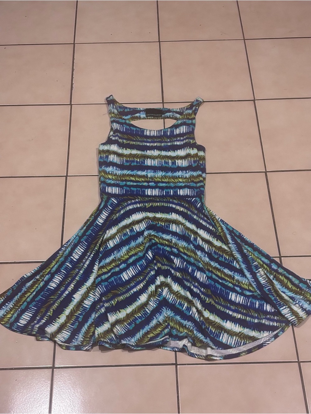 Cynthia Rowley Blue Green Striped Knit Twirl Dress